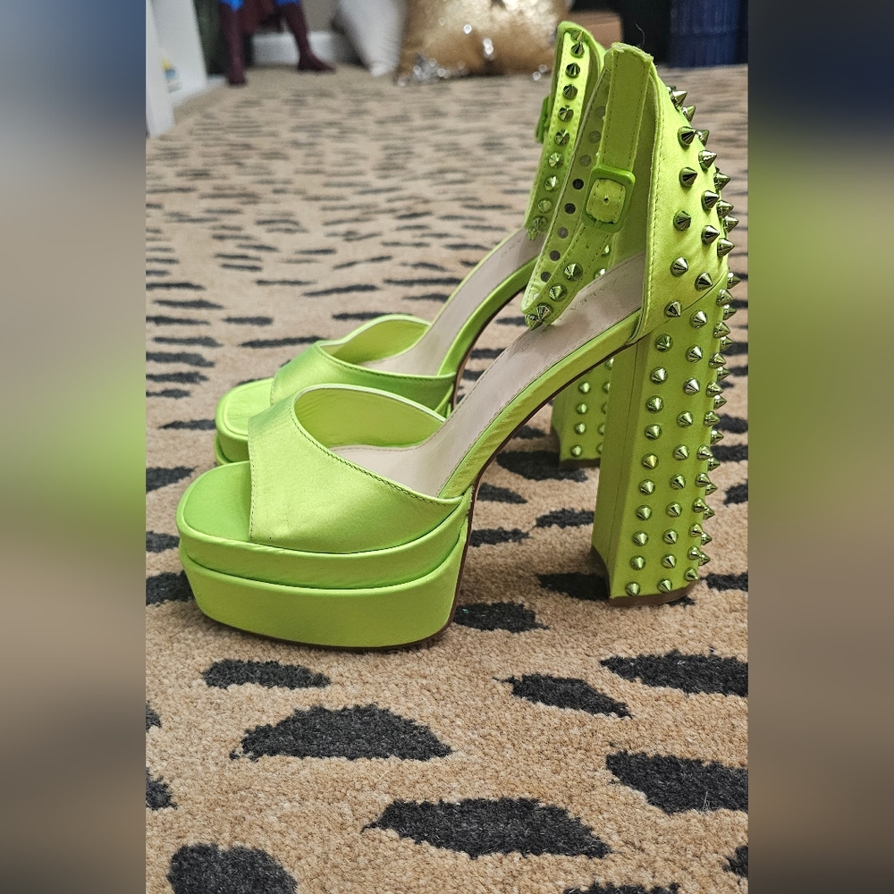 Vibrant Lime Green Studded Platform Heels